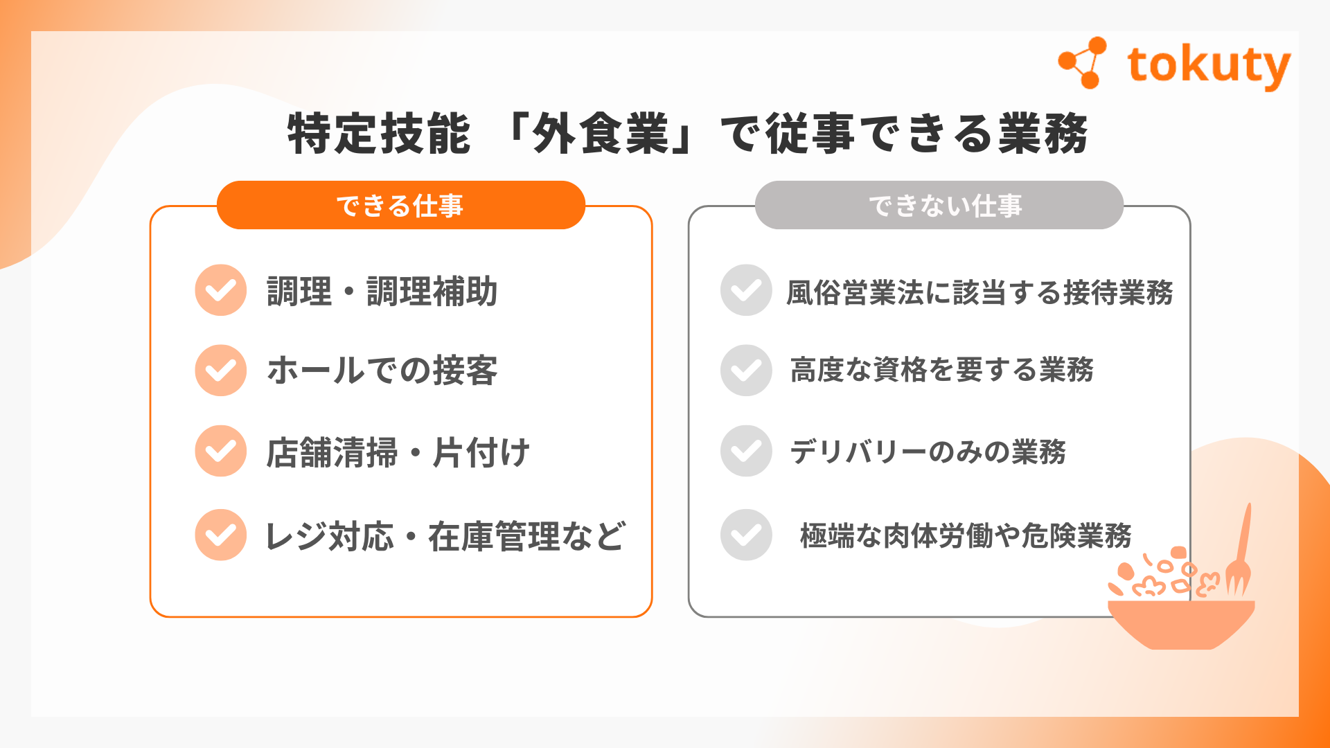 特定技能 「外食業」で従事できる業務の画像