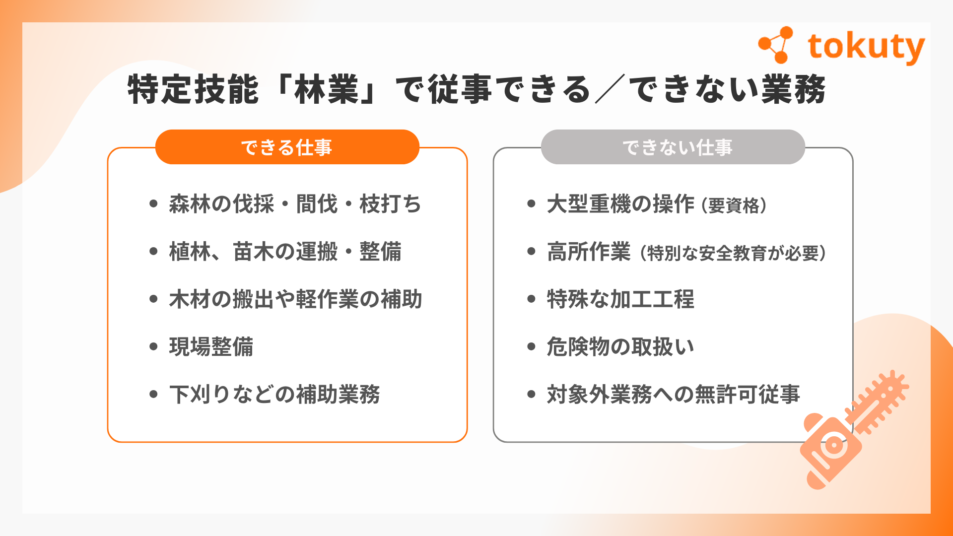 特定技能「林業」で従事できる対象業務の画像