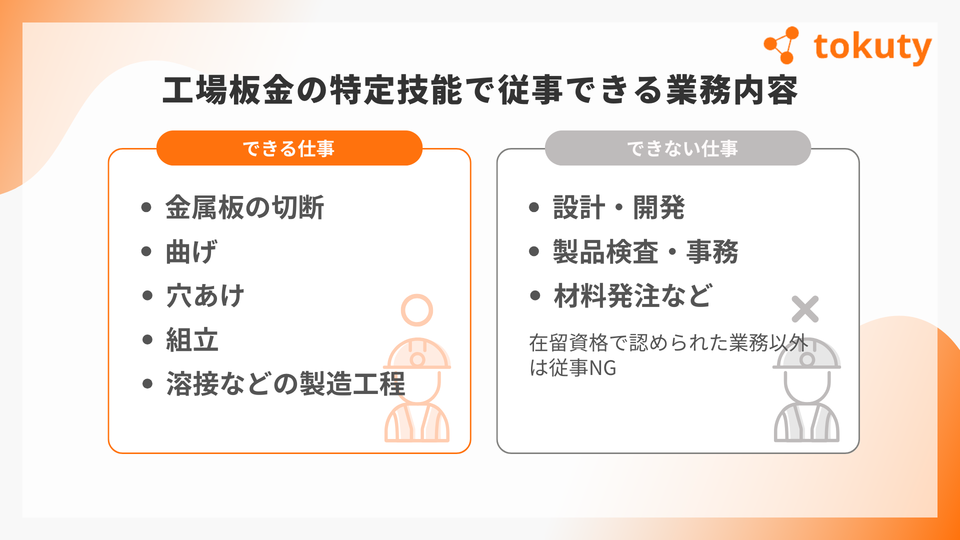 工場板金の特定技能で従事できる業務内容の画像