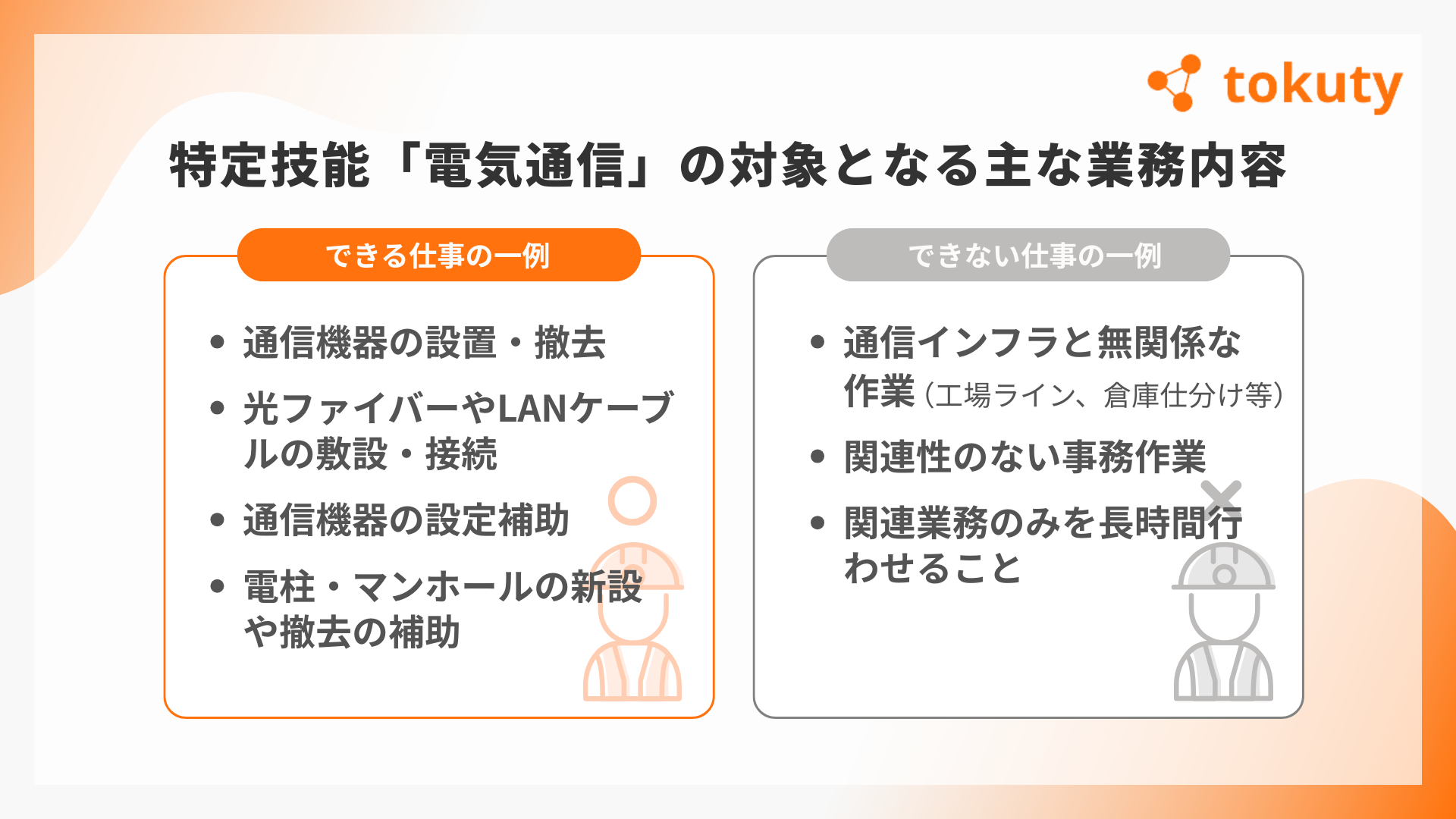 特定技能「電気通信」の対象となる主な業務内容の画像