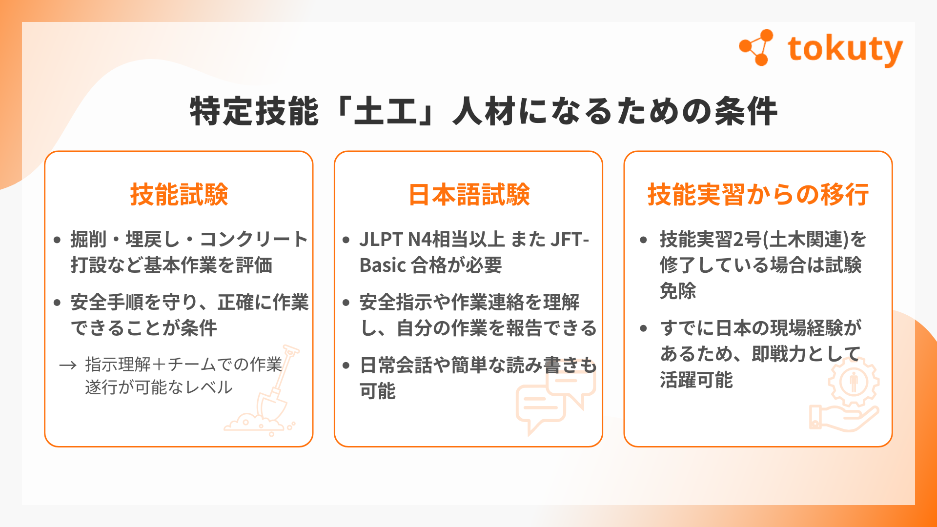 特定技能「土工」人材になるための条件の画像