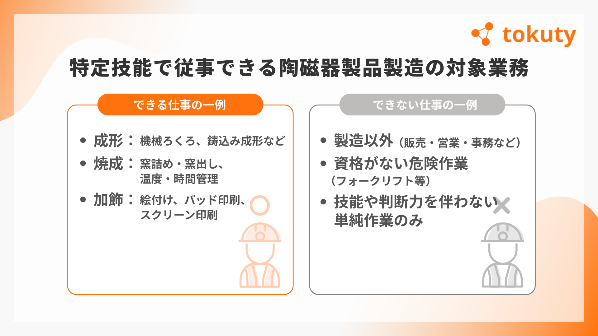 特定技能で従事できる陶磁器製品製造の対象業務の画像