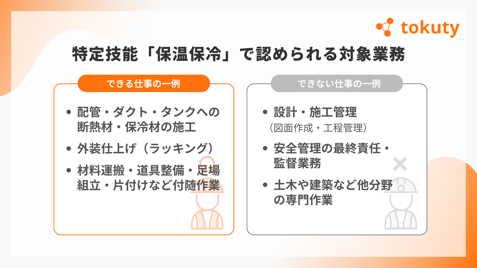 特定技能「保温保冷」で認められる対象業務の画像